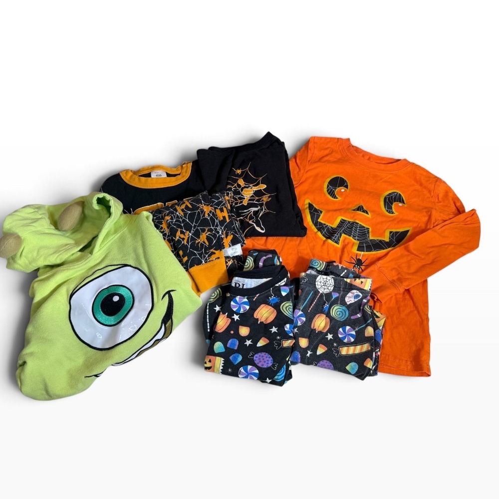 Boys Halloween Bundle Star Wars Spiderman Mike Wazowski Shirts Pajamas Size 6-7